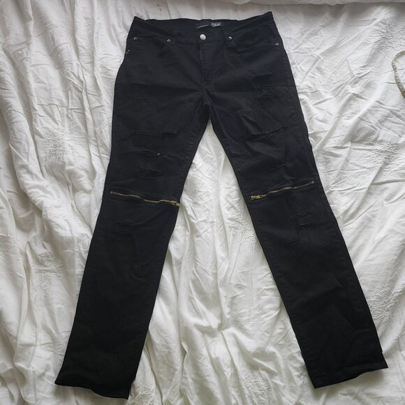Rustic Dime Ragged Zipper Black Jeans Size 32 - Picture 1 of 7